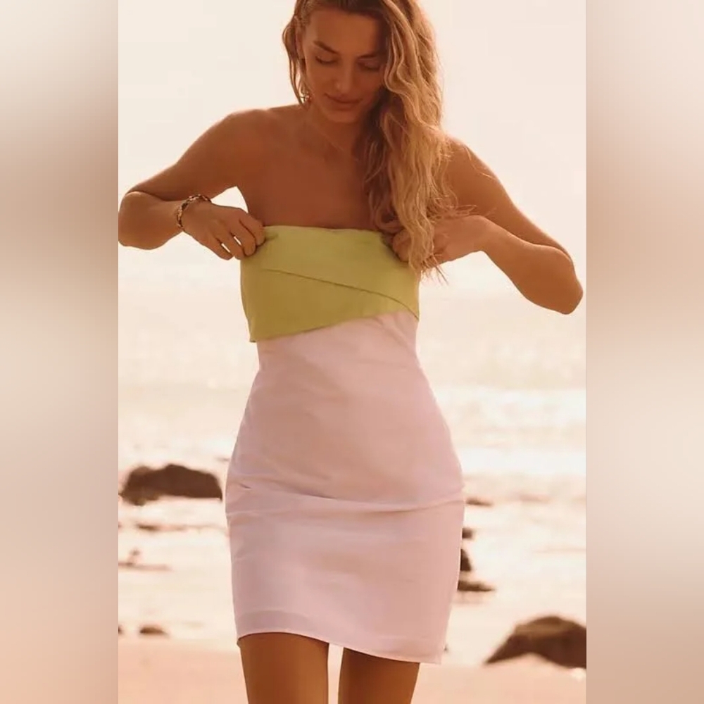 ANTHROPOLOGIE FLAT WHITE MINI DRESS SMALL WHITE/GREEN NWT